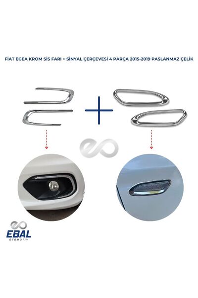 EBAL OTO AKSESUAR Fiat Egea Krom Sinyal Çerçevesi Sis Çerçevesi 2015-2019 P.ç...