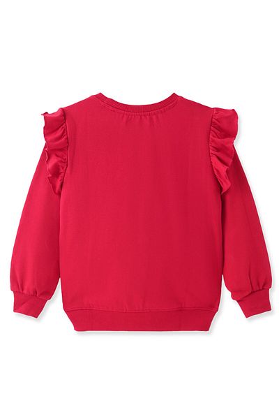 Pine kids Cotton Knit Full Sleeves Sweatshirt With Sequined Rainbow & Glitter Print - Red