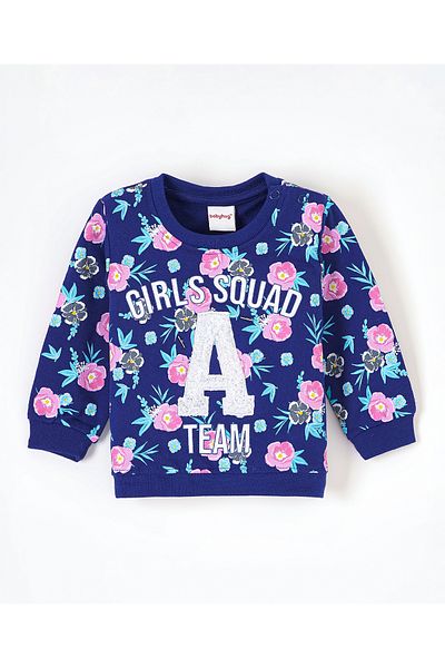 Babyhug Full Sleeves Sweatshirt Floral Print - Navy