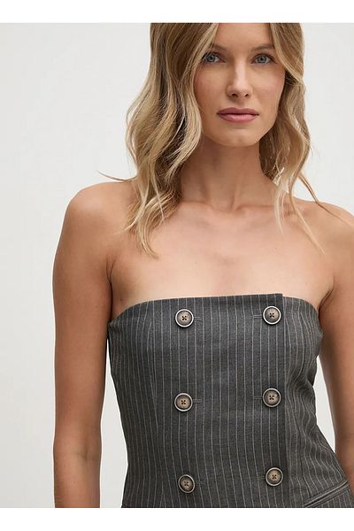 Sisley Γυναικείο φόρεμα με στράπλες γκρι Midi 4OPDLV06L