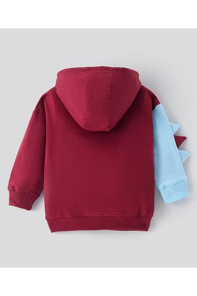 Bonfino 100% Cotton French Terry Full Sleeves Hoodie With Rhino Print & Applique - Maroon