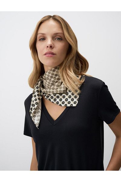 Jimmy Key Khaki Polka Dot Patterned Scarf