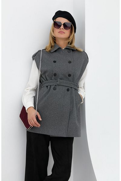 Fatma Atasoy Belted Stamp Oversize Anthracite Midi Vest