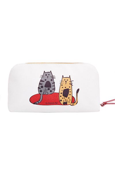 Biggdesign Faux Leather White Cats Makeup Bag