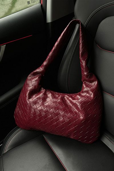 Berlesi Burgundy Knit Leather Shoulder Bag
