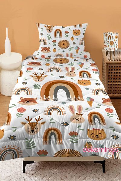 dekomingo Rainbow And Animals Patterned QUILTED KIDS QUILT AND PILLOW CASE