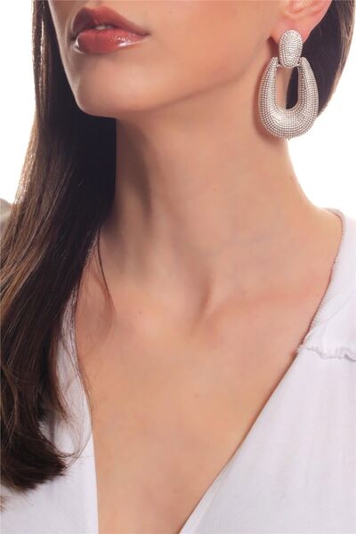 LABALABA Kadın Antik Gümüş Kaplama Çivili Model Baskılı Büyük Damla Küpe