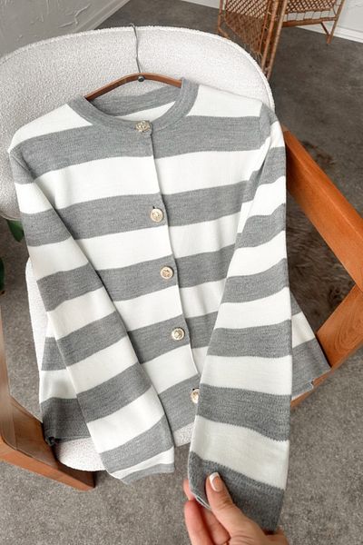 Poliyance Nare Gray Striped Cardigan