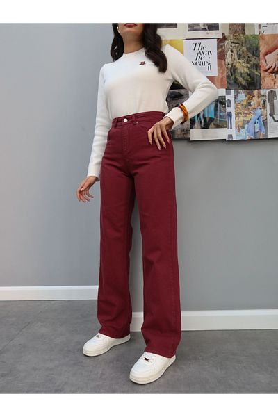 ESRAHELVACI Burgundy Straight Orj Jeans