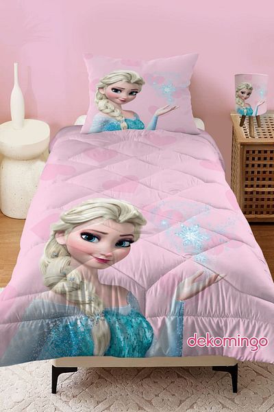 dekomingo Pink Girl Character Patterned Quilted Children's Quilt and Pillowcase