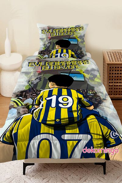 dekomingo Yellow Navy Blue Jersey Patterned Baby and Kids Room Quilted Quilt