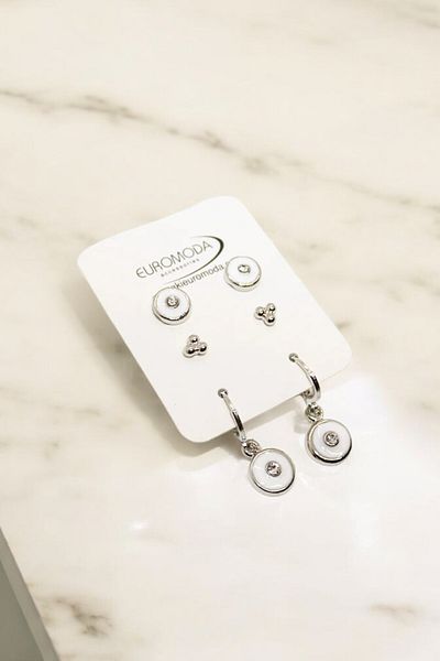 EUROMODA Set of 3 Round Rhinestones and Dangle Screw Earrings - Special Design and Ball Earrings