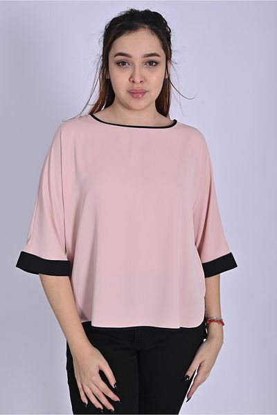 UNIQUE LADY Plain Stylish Large Size Women's Blouse with Piping