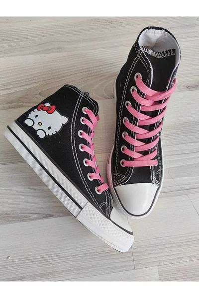 ELİTE STEP Cizme Hello Kitty Kuromi alb-negru, cu șireturi, pantofi sport din in, pantofi sport
