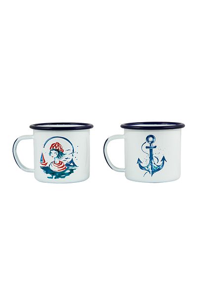 ANEMOSS Sailor Girl And Anchor Enamel Mugs Set Pack Of 2