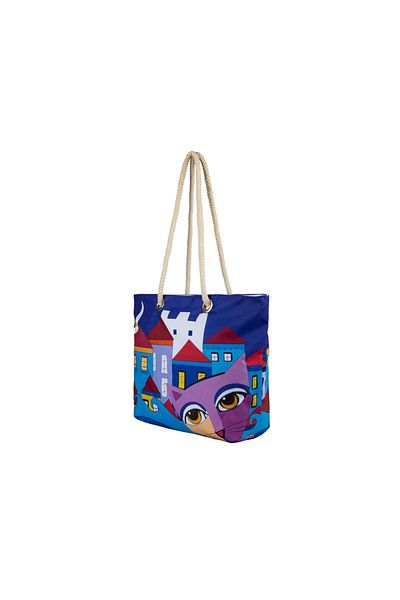 Biggdesign Owl And City Beach Bag