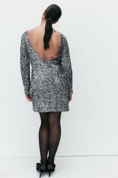 H&M Sequined deep-back dress