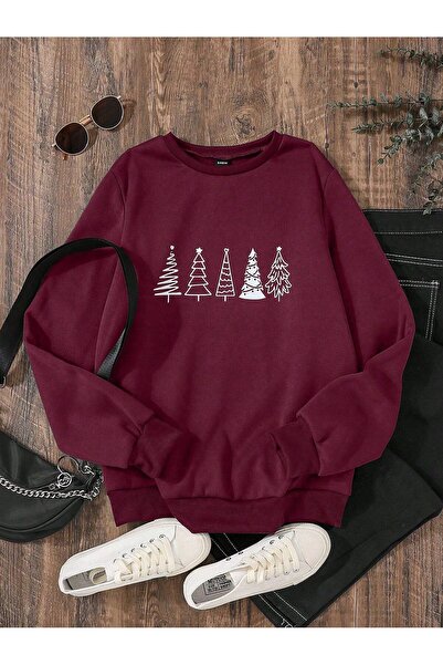 trendgar φούτερ με λαιμόκοψη με στάμπα μπορντό