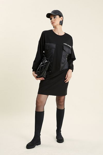 VERDA Cotton Black Dress with Pocket Detail