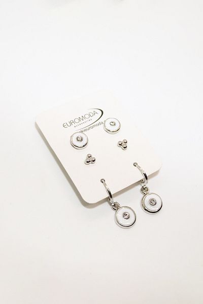 EUROMODA Set of 3 Round Rhinestones and Dangle Screw Earrings - Special Design and Ball Earrings