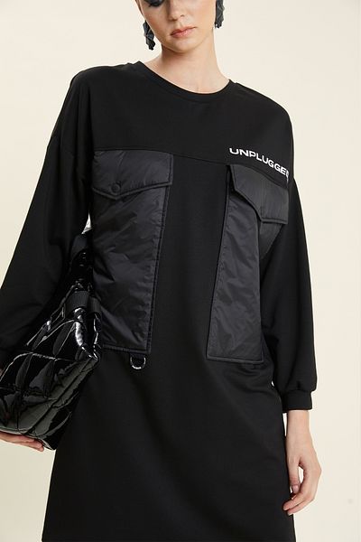 VERDA Cotton Black Dress with Pocket Detail