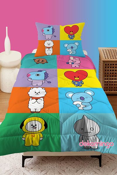 dekomingo BT21 Model Baby and Child Checkered Quilted YorgAN - COLORFUL