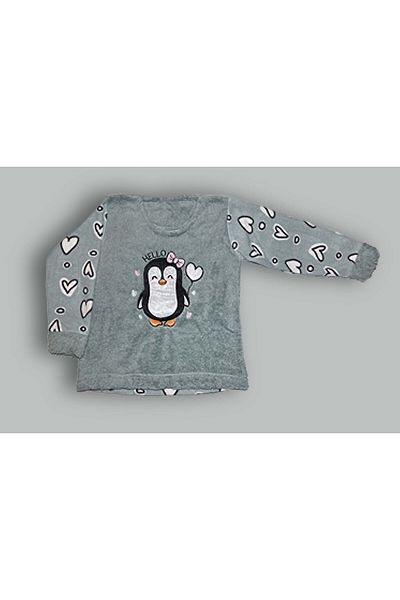 GRI MOR TEKSTIL Girl's Penguin Eye Patch Plush Fleece Pajamas Set