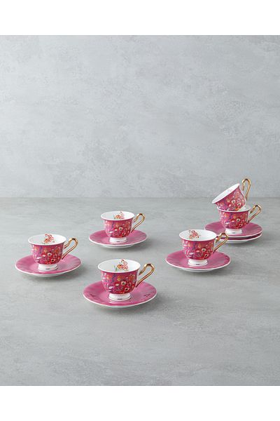English Home Miranda Garden New Bone China Set cești de cafea 12 piese pentru 6 persoane 90 ml roz
