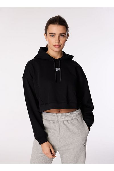 Reebok Hanorac negru pentru femei cu guler cu glugă, cu croiala normală, RE 1034 20120019861
