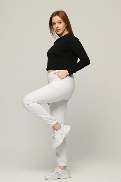 Seamoda White 3 Thread Raster Jogger Sweatpants - Plus Size, Elastic Waist and Leg