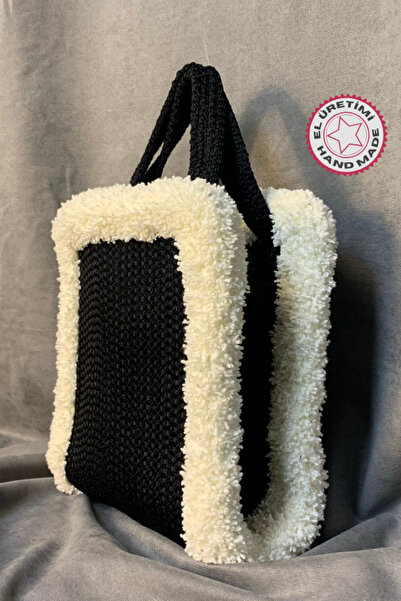 Uretti - Ayşe 4723 El Örgüsü Makrome Ip Kürk Detaylı Çanta