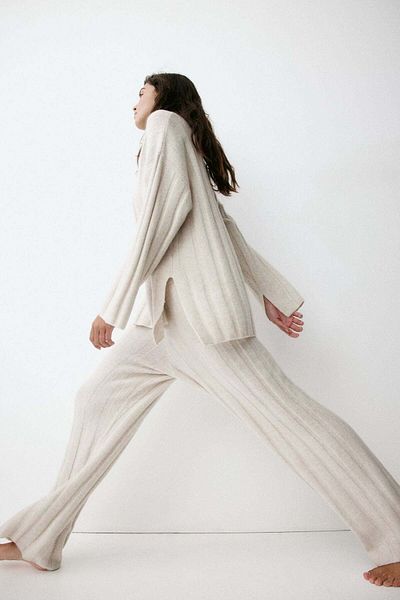H&M Wool-blend rib-knit trousers