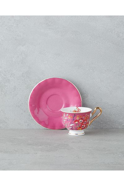 English Home Miranda Garden New Bone China Set cești de cafea 12 piese pentru 6 persoane 90 ml roz