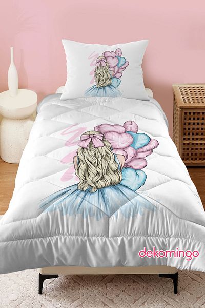 dekomingo Baby Girl's and Children's Room Quilted Quilted with Pink Balloon