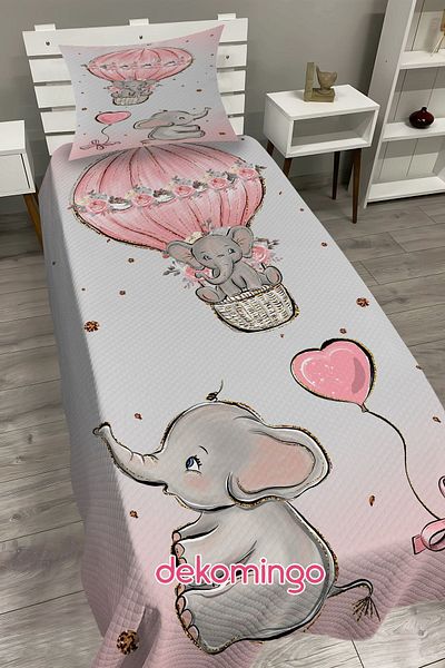dekomingo Pink Gray Baby Elephant Balloon Baby and Child Base Pique Set