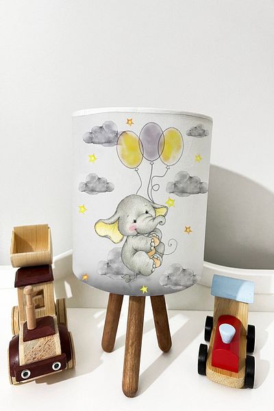 dekomingo Yellow Gray Balloon Sitting Elephant Baby and Child Room Lampshade