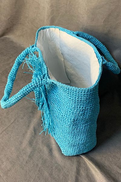 Uretti - Yıldız 7202 Geantă elegantă albastră cu flori din hârtie tricotată manual
