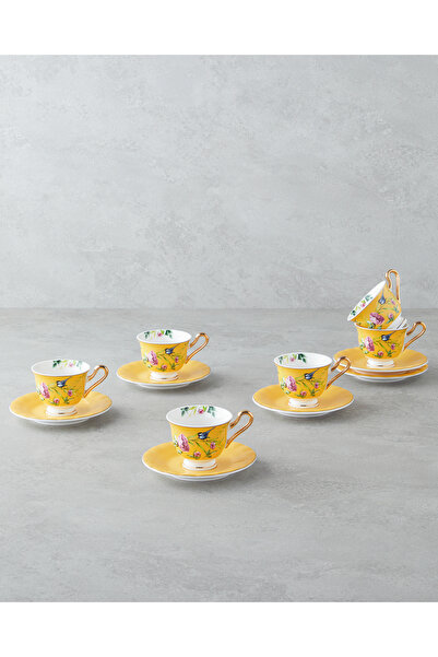 English Home Vanilla Mood New Bone China 12 Parça 6 Kişilik Kahve Fincan Takımı 90 ml Sarı