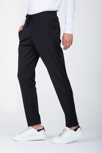 DYNAMO Men's Black Striped Black Sweatpants Straight Leg Diving Fabric AS-129