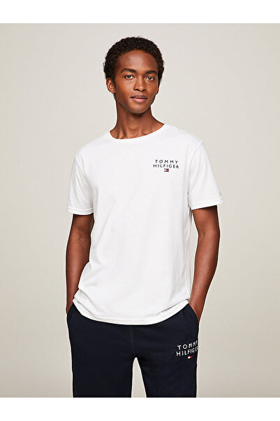 Tommy Hilfiger Erkek Marka Logolu Pamuklu Bisiklet Yakalı Beyaz T-Shirt UM0UM02916 YBI