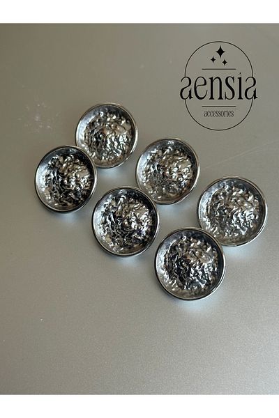 aensia 2.29 cm Metal Coat - Silver Mid Curved and Wrinkled Crinkle Trench Coat Button Pack of 6