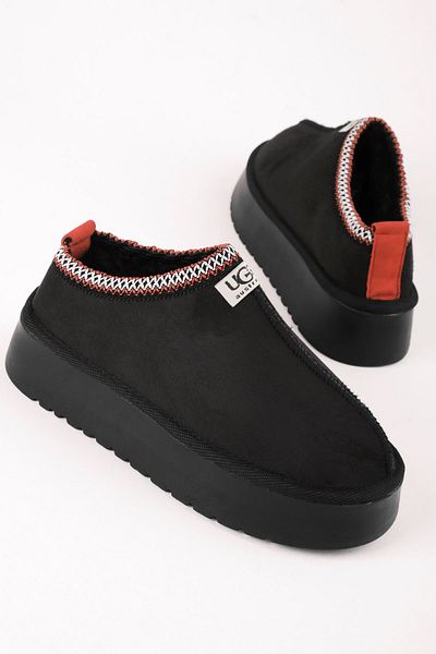 Lal Shoes & Bags Answar Women's Thick Soled Biley Boots with Hairy Stripe Detail - Black