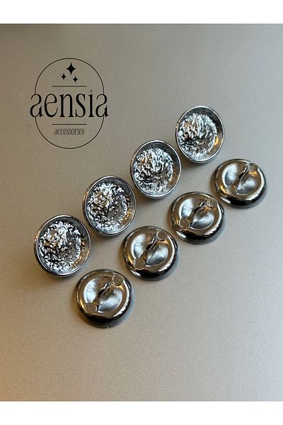 aensia 1.52 cm Shirt Blouse Metal Button - Silver Mid Curved and Wrinkled Crinkle, 8 Pack