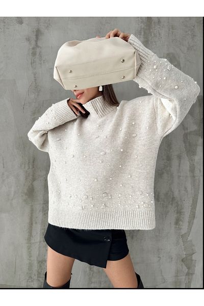dshee woman Pulover premium cu pompon și perle