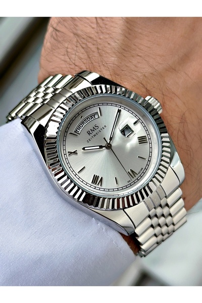 Romanson Silver Color Steel Band Steel Case Men's Wrist Watch with Calendar 1349.01