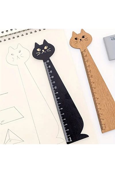 Mucizelerevi Cute Cat Shaped Wooden Ruler School, Home and Office Stationery Graphic Material