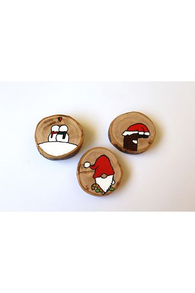 Tabiart New Year's Ornament 3-Piece - Hand Drawing on Santa Claus, Lucky Dwarf and Snowman Magnet Olive Tree