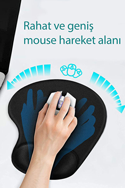 MAROKEN Oyuncu Mousepad Siyah Oval Mouse Altlığı Ergonomik Bilek Destekli Mouse Pad Ofis Oyun Masa Organizer