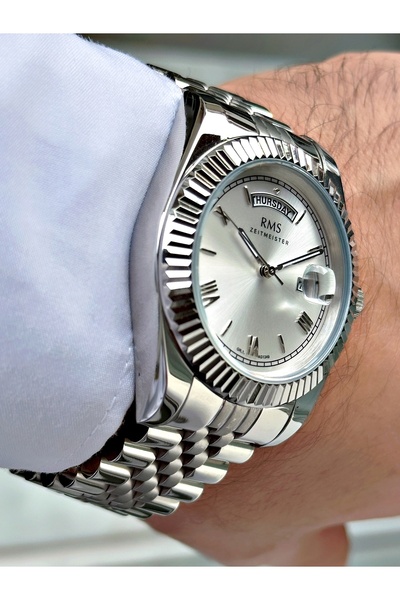 Romanson Silver Color Steel Band Steel Case Men's Wrist Watch with Calendar 1349.01