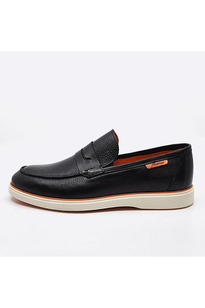 Fosco Genuine Leather Black Casual Flotter Shoes - 9939